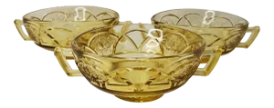 1930s Federal Glass Rosemary Amber Soup Bowl Set of 3