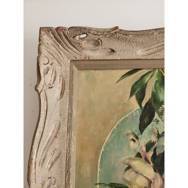 Mid Century Floral Still Life Oil Painting in Period Carved Frame For Sale - Image 11 of 16