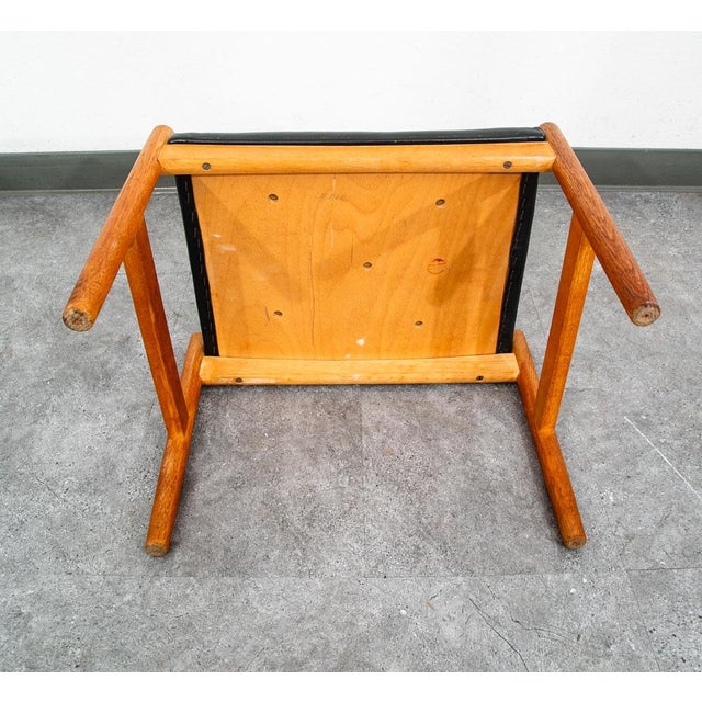 Wood Mid Century Modern Ottoman Stool Swivel Black Solid Oak Wood Tufted Spottrup MCM For Sale - Image 7 of 12