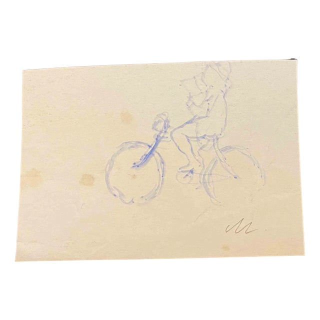 Mino Maccari, Bicycle, Ink Drawing, Mid-20th Century For Sale
