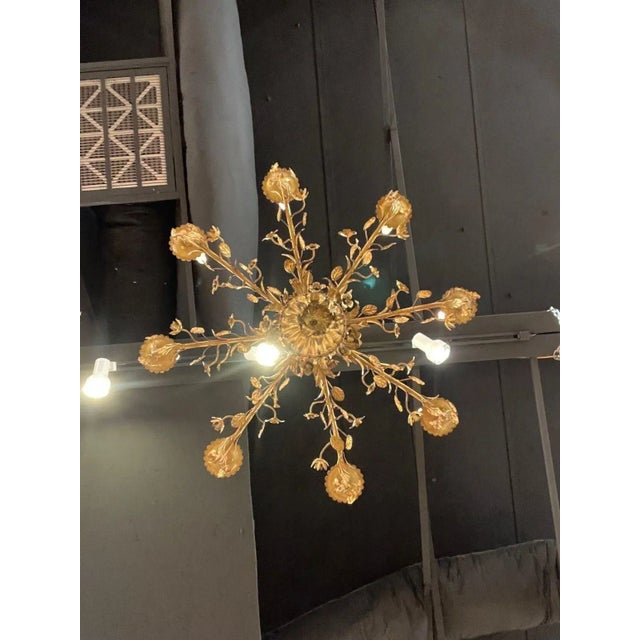 Gold 19th Century Italian Gilt Tole Floral Chandeliers With 8 Lights For Sale - Image 8 of 12