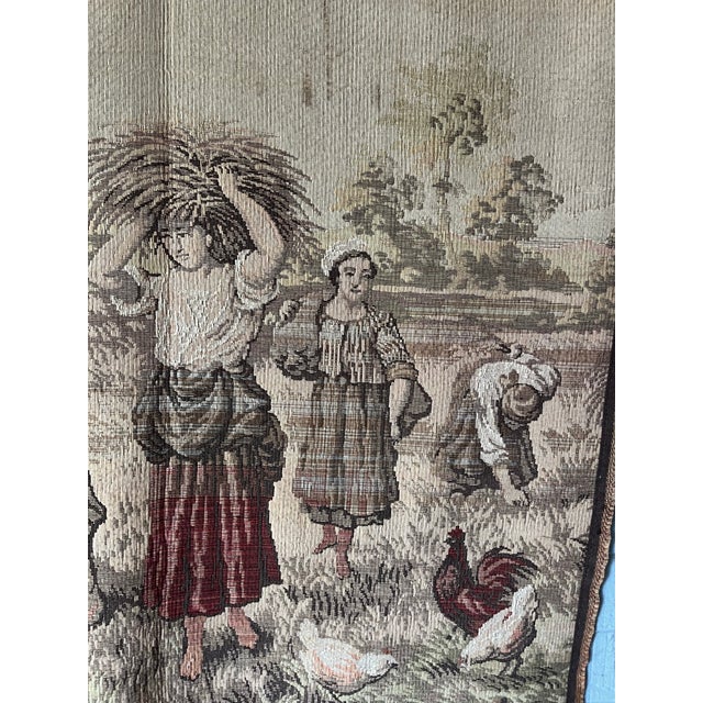 Vintage French Medieval-Style Farmhouse Wheat Harvest Square Wall Tapestry For Sale - Image 4 of 12