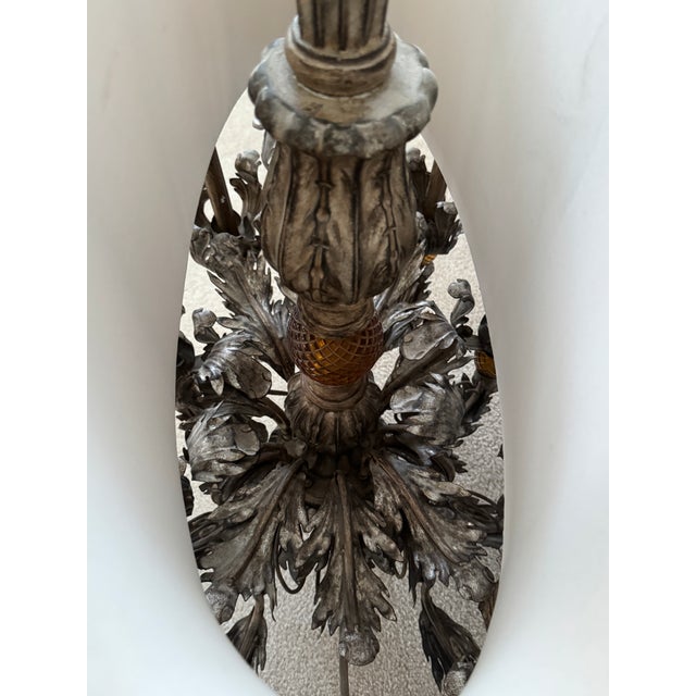 Silver Vintage Fine European Gilt Silver Iron & Wood Double-Shaded Chandelier For Sale - Image 8 of 18