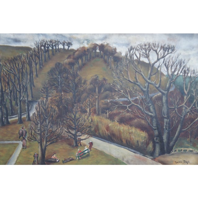 Mid 20th Century Mid Century Bernie Segal Realist Woodland Fall Landscape Oil Painting Figures, Framed For Sale - Image 6 of 12