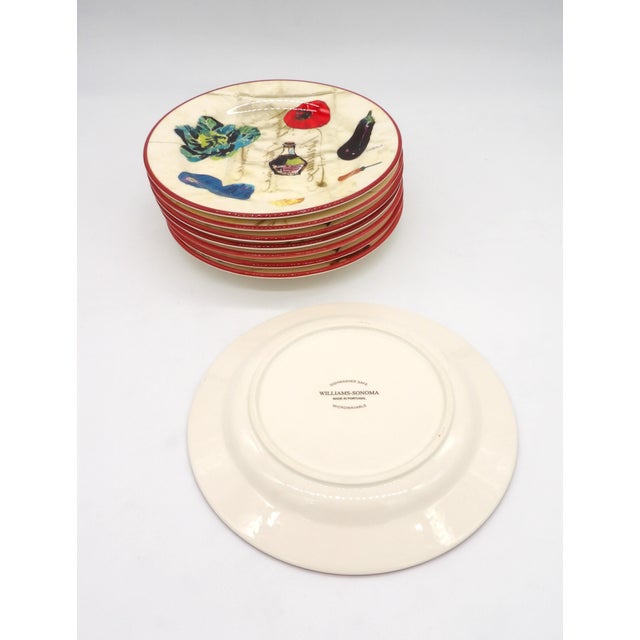 Williams-Sonoma Set of 8 Williams-Sonoma French Market 9" Salad Plates— Made in Portugal — Mediterranean Vegetable Motif For Sale - Image 4 of 5