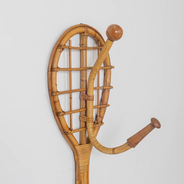 1960s 1960s French Rattan Tennis Racket Wall Hook For Sale - Image 5 of 9