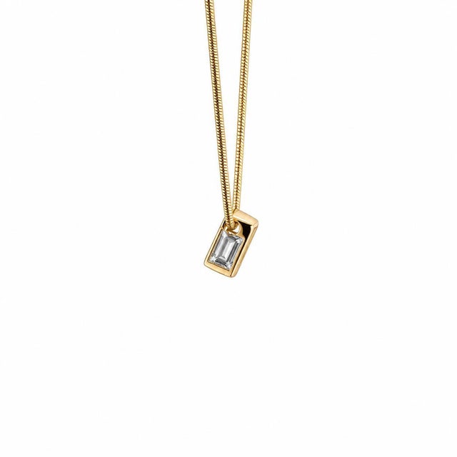 Metal 14k Yellow Gold Bezel-Set Emerald Cut Diamond Necklace For Sale - Image 7 of 7