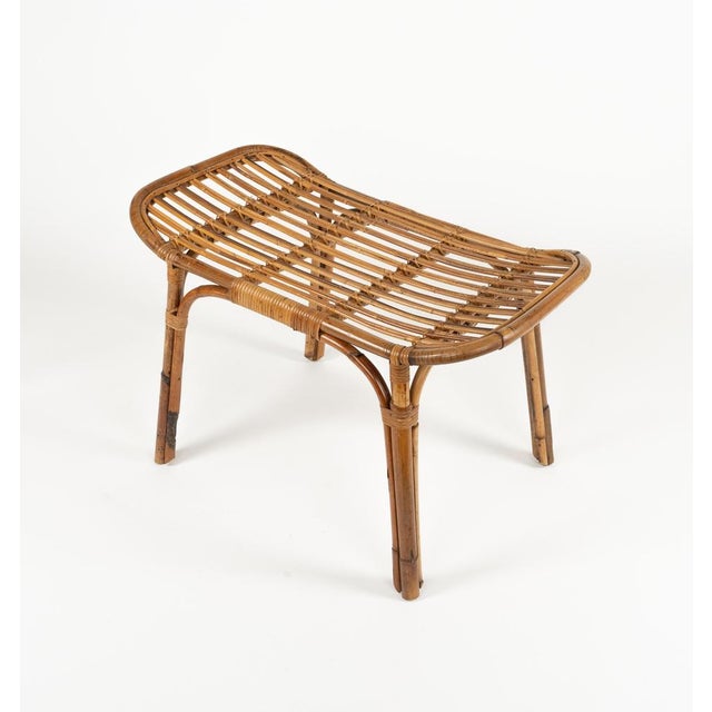 Mid-Century Bench or Side Table in Rattan & Bamboo in the style of Tito Agnoli, Italy, 1960s For Sale - Image 10 of 18