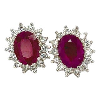 Natural Ruby Diamond Earrings 14k Gold 4.04 TCW Certified For Sale