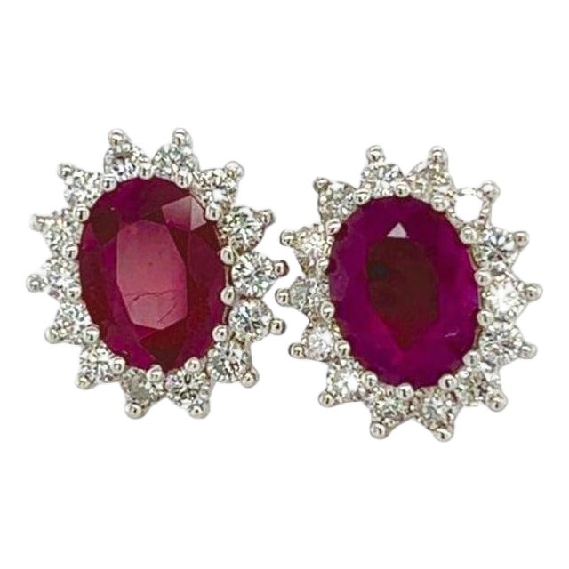 Natural Ruby Diamond Earrings 14k Gold 4.04 TCW Certified For Sale