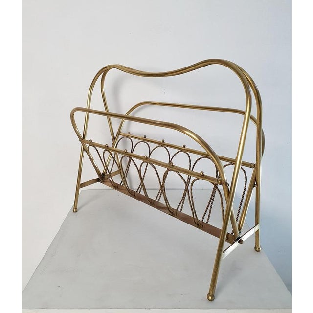 Mid-Century Modern Midcentury Brass Magazine Rack, Italy, 1970s For Sale - Image 3 of 10
