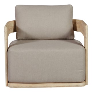 Eclipse Outdoor Solid Teak Wood Revolving Chair Natural Look - Gray Fabric For Sale