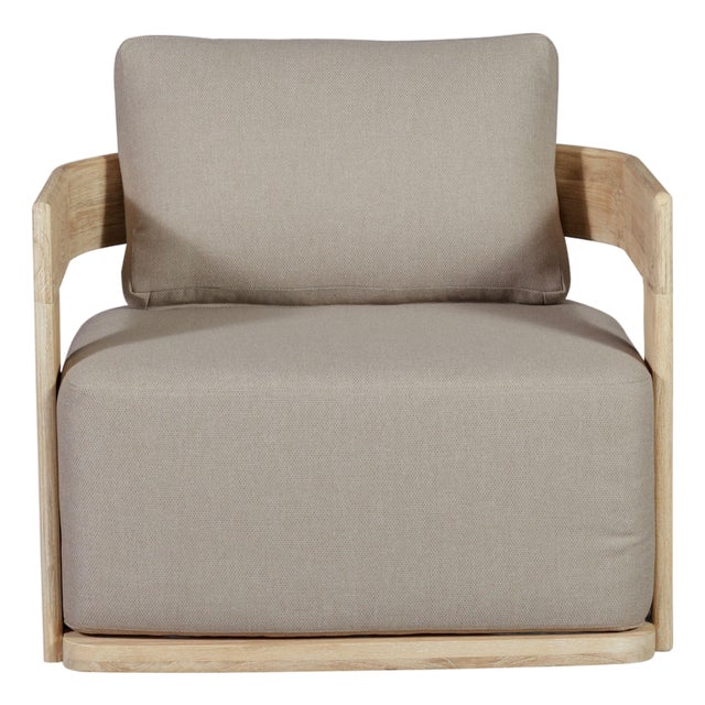Eclipse Outdoor Solid Teak Wood Revolving Chair Natural Look - Gray Fabric For Sale