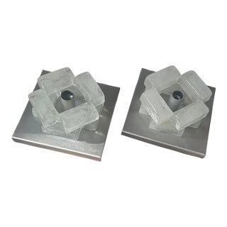 Two 1970s Space Age Murano Glass Square Wall Sconces by Albano Poli for Poliarte For Sale