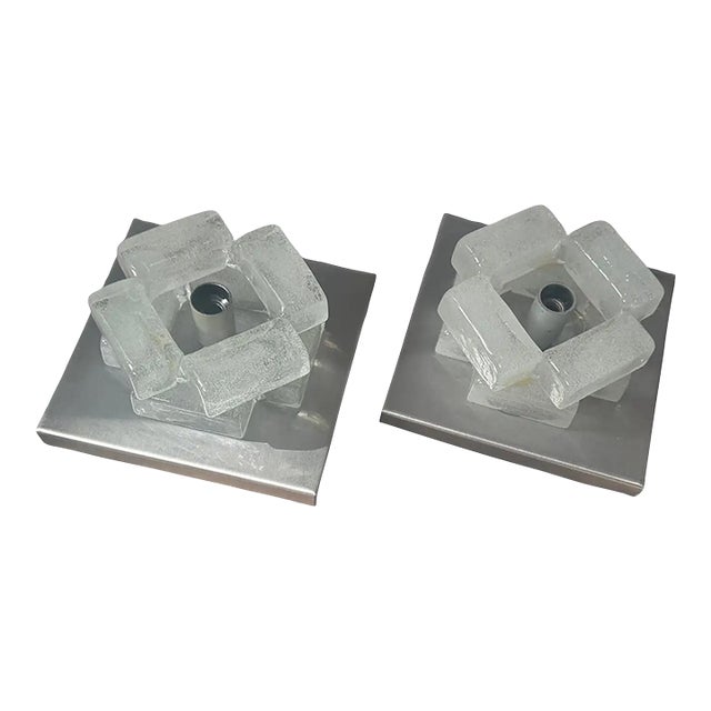 Two 1970s Space Age Murano Glass Square Wall Sconces by Albano Poli for Poliarte For Sale
