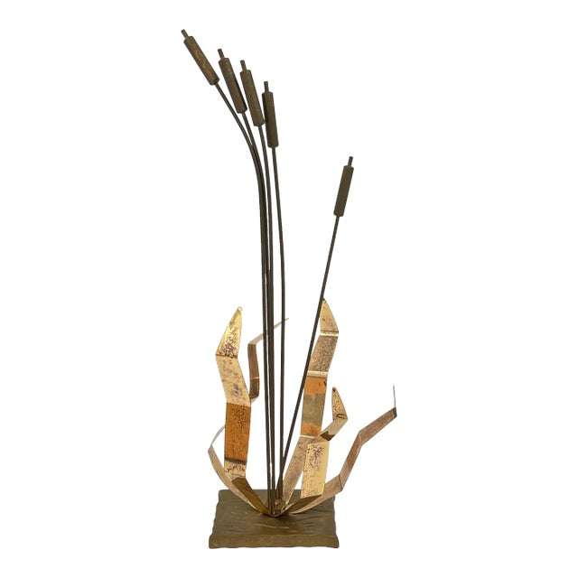 Mid-Century Modern Brutalist Curtis Jere Style Brass Cattails Sculpture For Sale