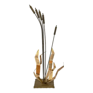 Mid-Century Modern Brutalist Curtis Jere Style Brass Cattails Sculpture