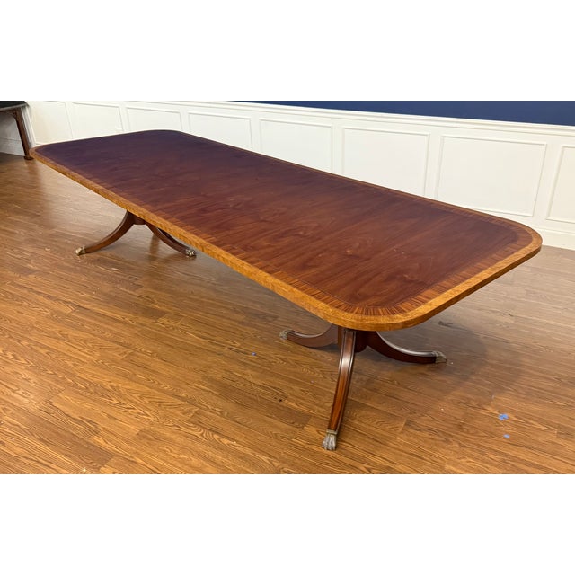 Traditional Traditional Multi-Banded Mahogany Dining Table by Leighton Hall - Showroom Sample For Sale - Image 3 of 18