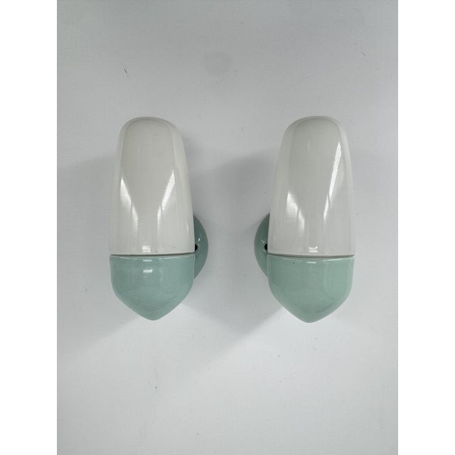 Wilhelm Wagenfeld Ceramic Aqua Blue Green Wall Lamp by Wilhelm Wagenfeld for Lindner, 1958 For Sale - Image 4 of 14