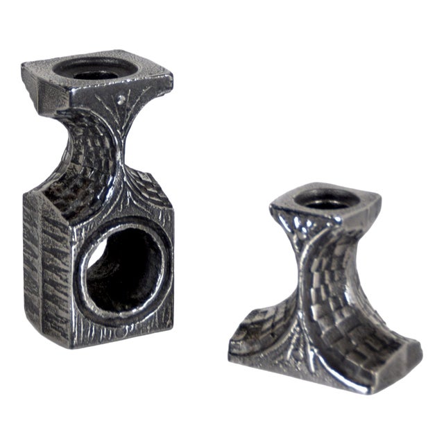 Brutalist Candlesticks in Stainless Steel by Olav Joa for Polaris, 1970s, Set of 2 For Sale