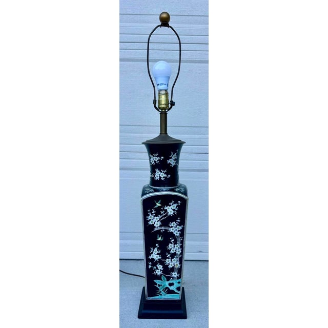 Antique Large Chinese Famille Noire Square Porcelain Vase Table Lamp 36" For Sale - Image 13 of 18