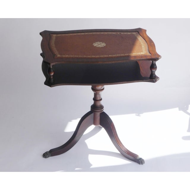 Brown Vintage English Wooden Table in Brown Leather, 1930s For Sale - Image 8 of 10