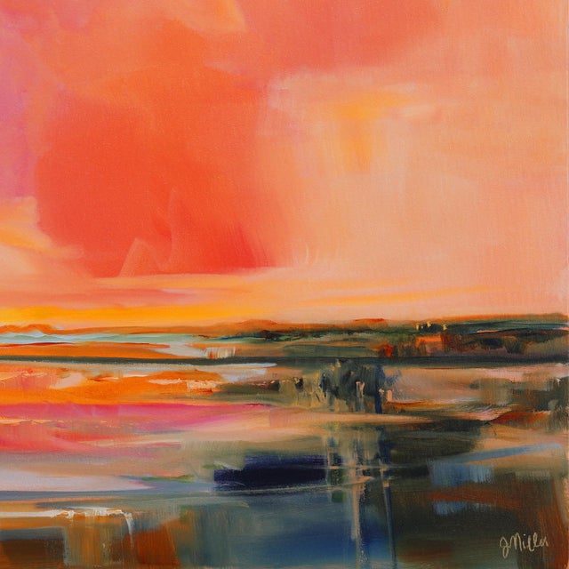 2020s When I Close My Eyes - Large Vibrant Pink Sunset Landscape Skyscape Painting Original Artwork by Jodi Miller For Sale - Image 5 of 9