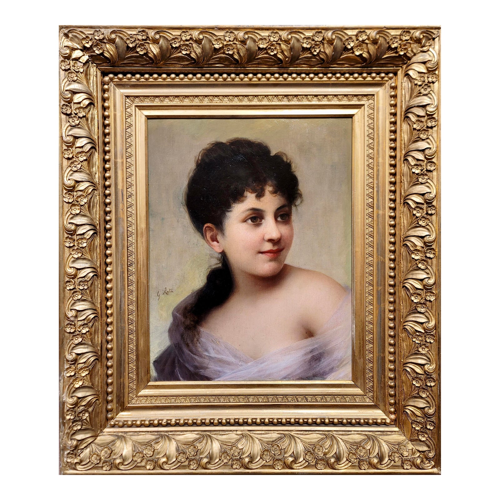 Giovanni Rota-19th Century Portrait of a Young Pretty Brunette -Oil ...
