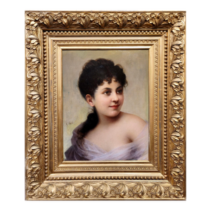 Giovanni Rota-19th Century Portrait of a Young Pretty Brunette -Oil Painting