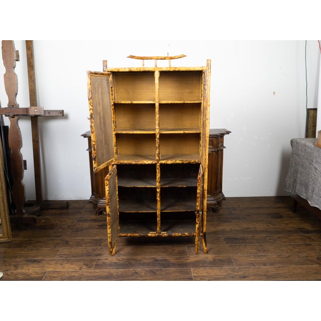 Early 20th Century English 1900s Bamboo Cabinet with Faux Books Façade and Splaying Legs For Sale - Image 5 of 11