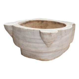 Large 19th Century European Carved Carrara Marble Mortar Basin For Sale