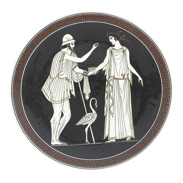 Vintage Hand Made Greek Souvenir Plate Mythology Keramikos Athens Polinicis and Erifili For Sale