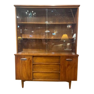 1950s Walnut China Cabinet For Sale
