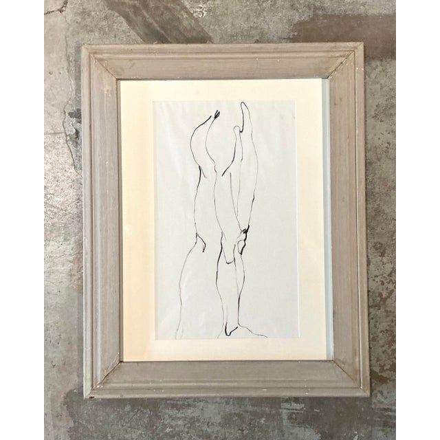 Capture the essence of the human form with this sophisticated vintage original ink drawing. Executed in a confident,...