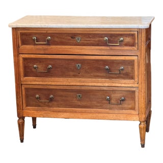 Late 18th Century Louis XVI Walnut Commode With Marble Top For Sale