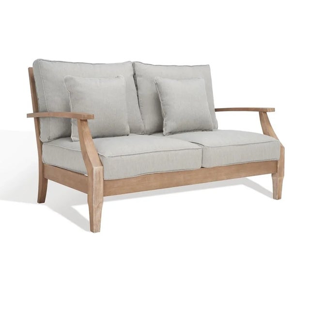 Safavieh Martinique Wood Patio Loveseat - Natural/Grey For Sale - Image 4 of 11