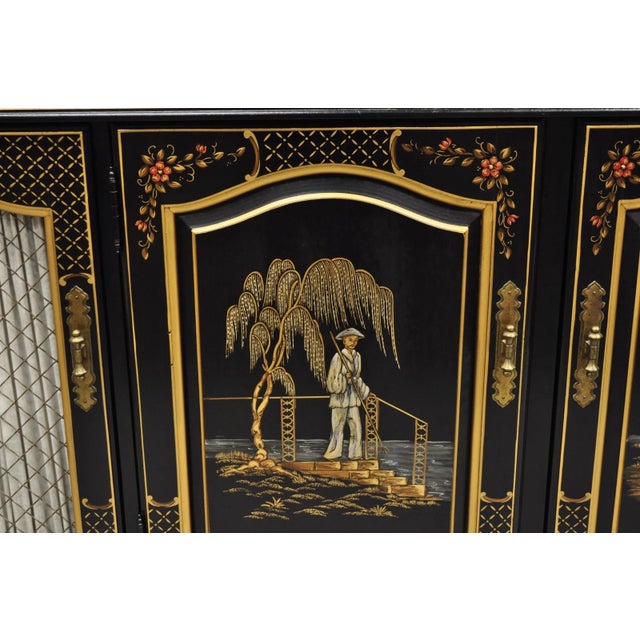 Mid 20th Century Habersham Chinoiserie Black Lacquer Credenza Buffet Media Entertainment Cabinet, Attributed For Sale - Image 16 of 17