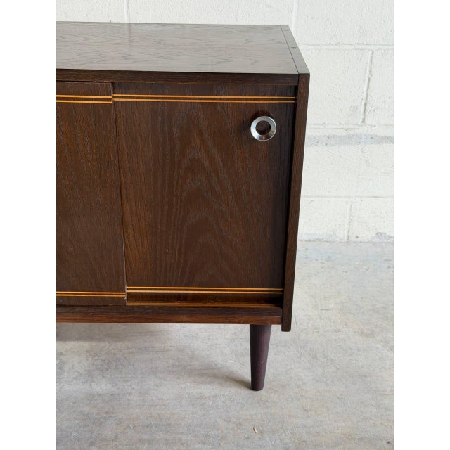 Vintage Danish Modern Stained Oak Sliding Door Cabinet Credenza For Sale - Image 9 of 9