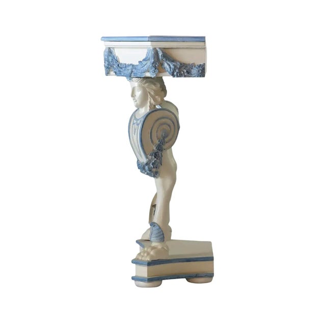Wood A Pair of Vintage Blue and White Rococo Style Side Tables/Console Tables For Sale - Image 7 of 9