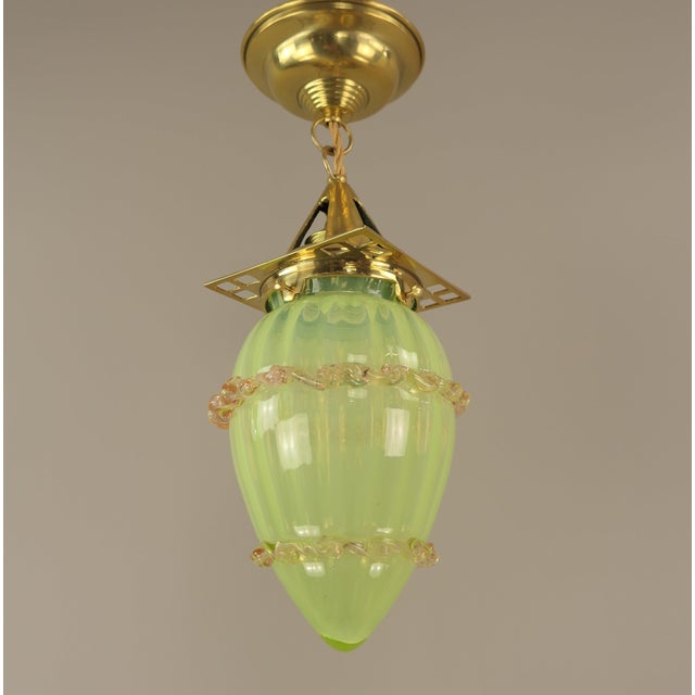Art Nouveau Viennese Pendant Lamp with Uranium Vaseline Glass Shade, Austria, 1920s For Sale - Image 9 of 9