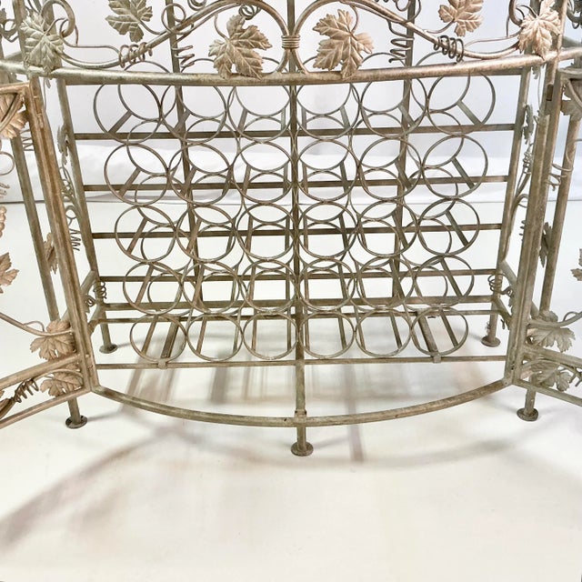 Silver Vintage Maitland-Smith Hollywood Regency Silver Leaf Wine Rack Console Table - 30 Wells, Demi-Lune Design, Attributed For Sale - Image 8 of 16