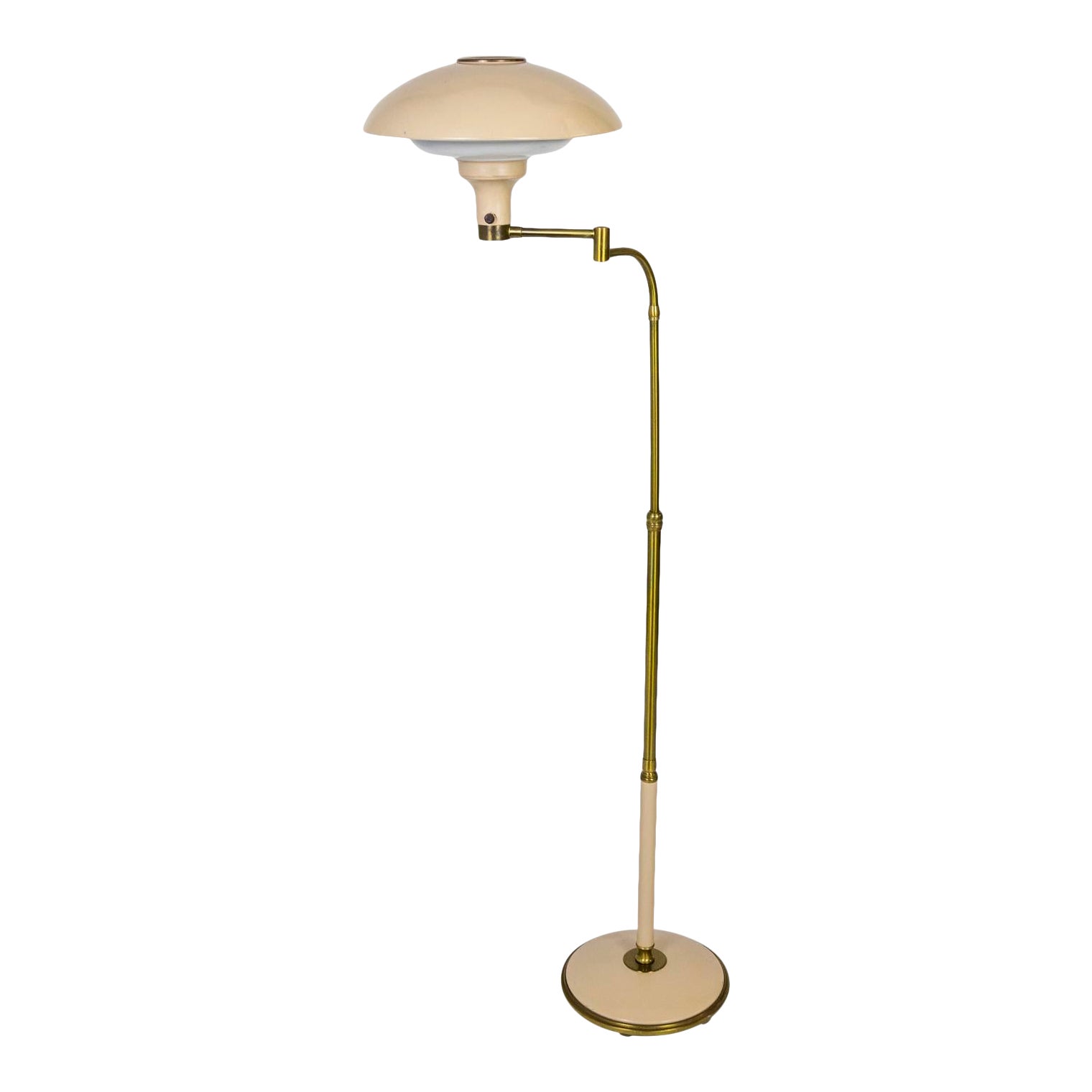 1950s Dazor Flying Saucer Floor Lamp in Brass & Buff Lacquer Chairish
