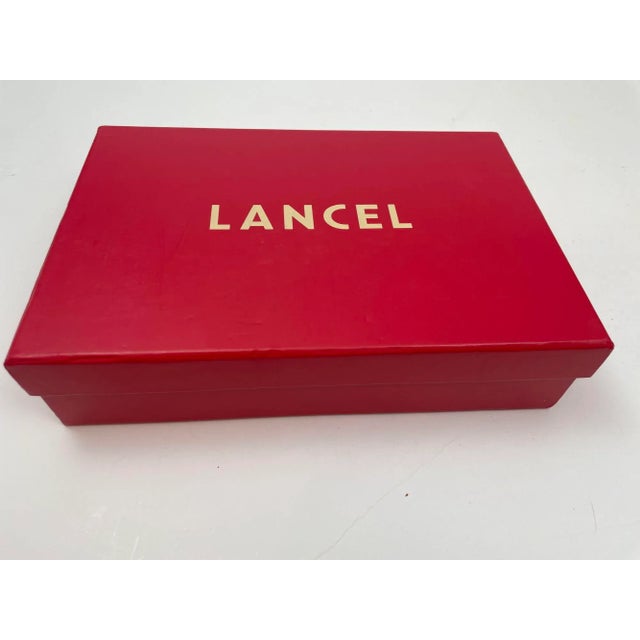 LANCEL with all-over logo print mini iPad case and stand. For mini IPad, case by Lancel France. Blue and white canvas...