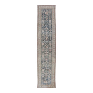 Antique Persian Malayer Runner With Soft Blue Field With Floral 3'1 X 15'10 For Sale