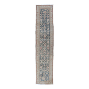 Antique Persian Malayer Runner With Soft Blue Field With Floral 3'1 X 15'10