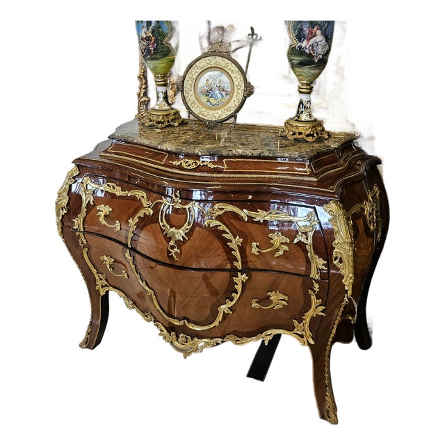 The Gilded Aristocrat – Grand French Rococo Dresser With Marble Top, Ornate Carvings & Lavish Gold Leaf Details For Sale