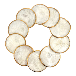 Vintage Capiz Shell Hollywood Regency Brass Coasters - Set of 10