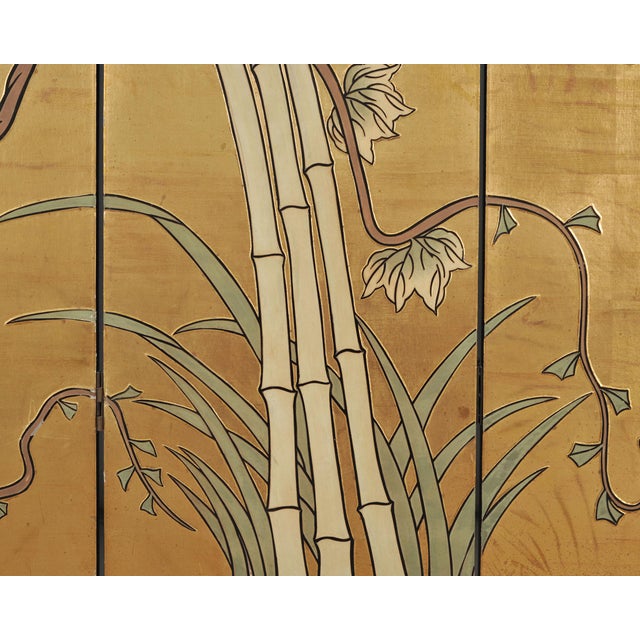 Chinese Export Flora and Fauna Gilt Coromandel Screen 8 Ft For Sale - Image 15 of 18