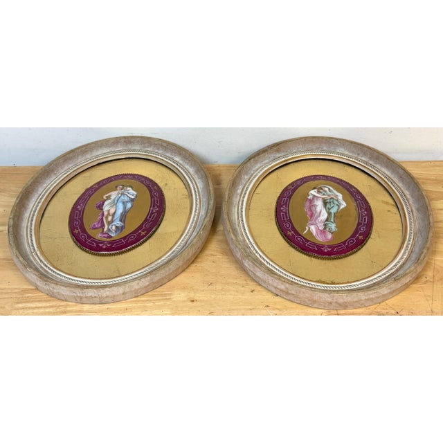 Metal Pair Old Paris Porcelain Allegorical Plaques Depicting Joys and Sorrows of Love For Sale - Image 7 of 14