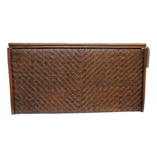 1990s Large Herringbone Woven Rattan Chest For Sale